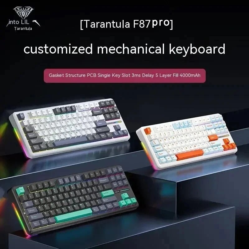 Gaming Keyboard Thocky - AULA F87 Pro Teclado Mecânico 2.4g/Usb/Bluetooth