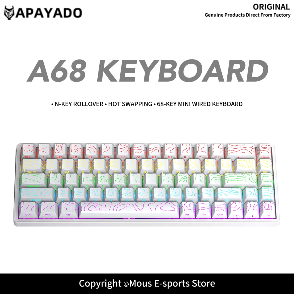 Gaming Keyboard Blue Switches - Teclado Mecânico APAYADO A68 com Fio,