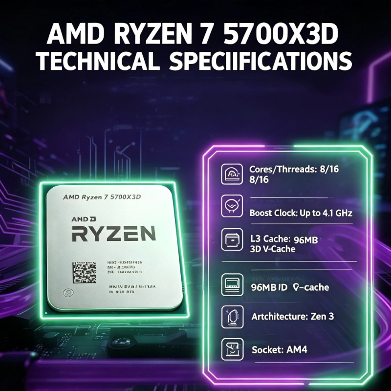 Novo AMD Ryzen 7 5700X3D R7 57 - Amd Cpu Ryzen 7 avaliação e preço