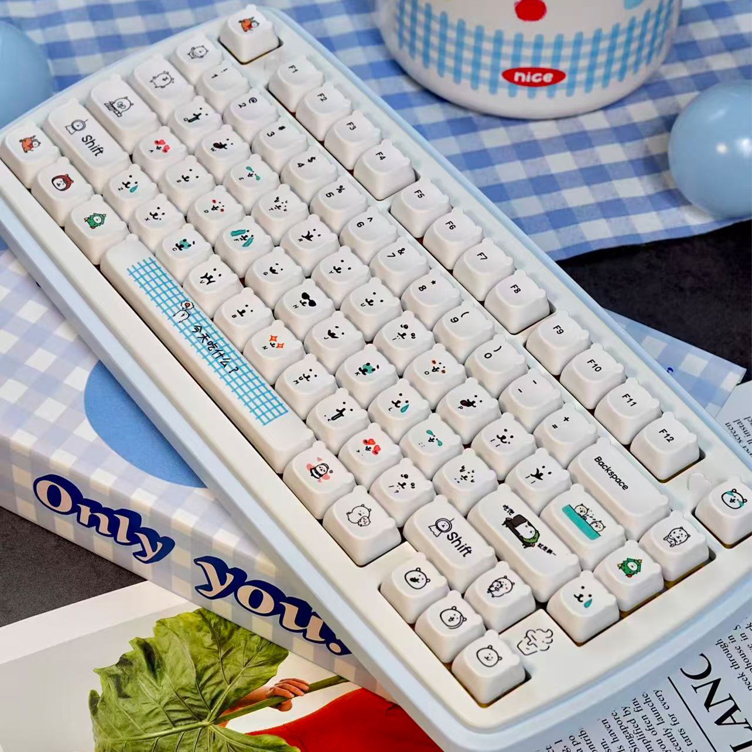 Teclas PBT Kawaii Cartoon Joke - Gaming Keyboard Ergo avaliação e preço