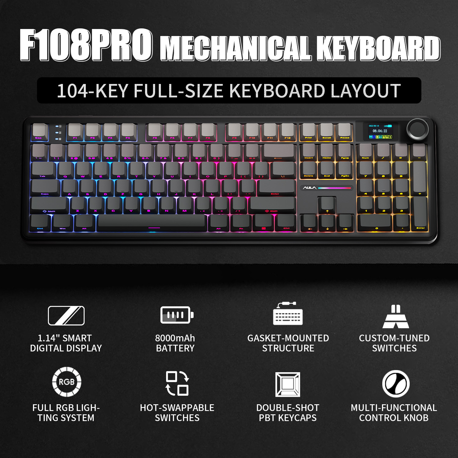 Teclado Mecânico AULA F108 PRO - Gaming Keyboard Thocky avaliação e preço
