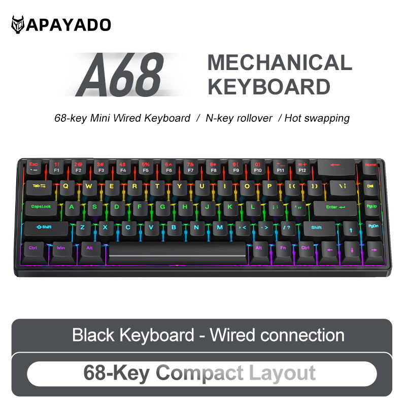 Teclado Mecânico APAYADO A68 c - Gaming Keyboard Blue Switches avaliação e preço